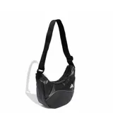 Cartera tipo bandolera Adidas de diseño curvo, color negro, con correa ajustable y logo de la marca estampado en el frente.