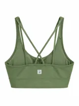 Top deportivo color terracota con diseño de tirantes dobles cruzados en la espalda.