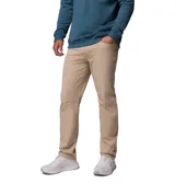 Pantalón beige de la colección ROC de Columbia, de corte recto y tejido elástico, con trabillas, bolsillos funcionales y detalle reflectante en los puños.
