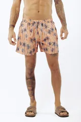 Short de baño con estampado tropical de hojas y loros, con cordón ajustable en la cintura.