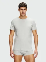 Remera de cuello redondo y manga corta, confeccionada en algodón gris melange con ajuste clásico.