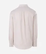 Camisa de manga larga con cuello inglés y cierre frontal de botones, confeccionada en tricolina de algodón color beige.