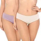 Pack de dos bombachas de algodón, una color lila y otra color beige, de tiro medio.