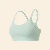 Sujetador deportivo color verde menta, con diseño de espalda nadadora y tirantes finos. Confeccionado en tejido elástico y transpirable, ideal para actividades físicas.