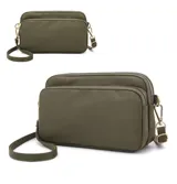 Cartera bandolera rectangular de nylon impermeable, con tres compartimentos con cierre y correa regulable.