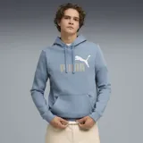 Buzo con capucha Puma, color celeste, con bolsillo frontal tipo canguro y logo de la marca estampado en el pecho en color blanco y gris.