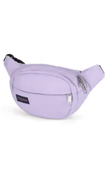 Riñonera negra de la marca JanSport, modelo Fifth Avenue, con parche frontal de la marca y cierres metálicos.