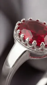 Anillo de plata 925 con diseño ovalado y piedra central de circonia en color rojo.