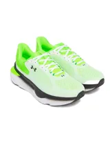 Championes de running Under Armour Infinite Pro 2, con parte superior de malla técnica transpirable en color verde neón y blanco. Presenta amortiguación UA HOVR+ para retorno de energía, entresuela de espuma EVA de dos partes para mayor estabilidad y suela de goma duradera. Diseño con talón reforzado para reducir el impacto.