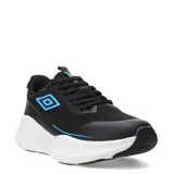 Championes Umbro Dynamen para mujer, en color negro con detalles en celeste y suela blanca.