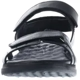 Sandalias de cuero color marrón con ajuste de velcro en el empeine y el talón, suela de goma antideslizante y plantilla ergonómica.