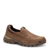 Zapatos slip-on Caterpillar modelo Threshold Slip On, color marrón, confeccionados en cuero, con diseño sin cordones, elásticos laterales para un calce cómodo y suela de goma antideslizante con logo en la puntera.
