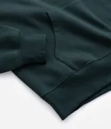 Buzo con capucha de color verde oscuro, confeccionado en tejido con felpa. Presenta un diseño estampado en la espalda con motivos de dragón y flores en color fucsia.