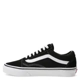 Championes Vans modelo Old Skool, de diseño clásico urbano. Presentan una combinación de lona y gamuza en color negro, con la icónica banda lateral blanca en contraste. Cuentan con suela de goma tipo waffle, punteras reforzadas y cuello acolchado para mayor comodidad.