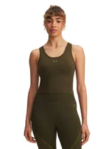 Musculosa deportiva Under Armour de la línea Vanish, confeccionada con tejido sin costuras, de ajuste al cuerpo y diseño bicolor. Presenta escote redondo y logo de la marca en el centro del pecho.