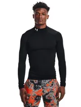Remera de compresión Under Armour ColdGear Armour para hombre, de manga larga y cuello alto, color negro con logo blanco en el cuello.