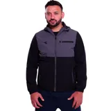Campera deportiva Diadora con capucha, diseño bicolor en gris y negro, cierre frontal completo y bolsillos con cierre.