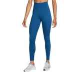 Calza deportiva Nike One de mujer, color azul, de tiro alto y largo hasta el tobillo. Presenta logo de la marca en color blanco en la pierna izquierda.