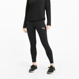 Calza deportiva Puma Active Tights de mujer, color negro, con logo estampado en la pierna. Confeccionada con tecnología dryCELL para mantenerte seca y cómoda durante el ejercicio.