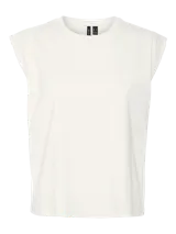 Musculosa de algodón color verde menta, con cuello redondo y diseño de hombros marcados y amplios.