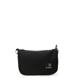 Cartera tipo bandolera de color negro, con diseño minimalista y cierre superior. Presenta un parche rectangular con el logo de la marca N+Club en la esquina inferior derecha y herrajes metálicos en los laterales para la correa.