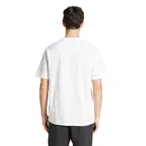 Remera Adidas Essentials Linear para hombre, de color blanco con cuello redondo, manga corta y el logo de la marca estampado en el centro del pecho.