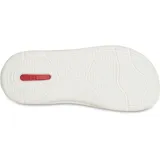 Ojotas Crocs InMotion Flip con diseño deportivo, tiras superiores de color azul marino con perforaciones, plantilla roja de espuma LiteRide y suela blanca con detalles en rojo.
