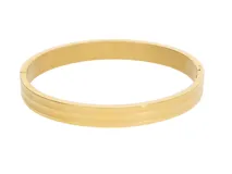 Esclava rígida de acero con baño de oro, con dos líneas horizontales en relieve.