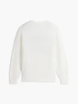Sweater de punto blanco de cuello redondo con el logo gráfico de Tommy Hilfiger y Cadillac Formula 1 Team en el pecho, mangas largas y puños y bajo de canalé.