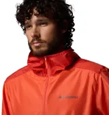 Campera cortaviento Columbia Flashback II color naranja, con capucha, cierre frontal de cremallera y bolsillos laterales. Cuenta con tecnología Omni-Shade para protección solar.