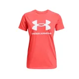 Remera Under Armour de mujer color rojo, de corte clásico y manga corta. Presenta el logo de la marca estampado en el pecho con diseño de animal print.