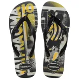 Ojotas Havaianas Top Athletic con estampado abstracto en negro, blanco y amarillo.