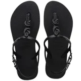 Sandalias tipo ojota Havaianas modelo Twist Plus, color negro. Presentan un diseño con tiras que forman nudos decorativos en el empeine y una tira ajustable en el talón para mayor sujeción.