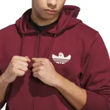 Campera Adidas Shmoo G Hood color bordó con cierre frontal, capucha con cordones ajustables, bolsillos tipo canguro y logo de Adidas bordado en blanco en el pecho.