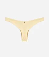 Bombacha de bikini amarilla de microfibra texturizada con diseño cavado y tiras laterales dobles, confeccionada por Bossa Nossa.