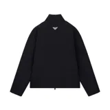 Campera deportiva EA7 Emporio Armani de color azul marino, con cierre frontal completo y cuello alto. Presenta franjas blancas en las mangas y el logo de la marca en el pecho.