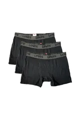 Pack de tres boxers negros de algodón con cintura elástica gris con el logo de Levi's en blanco.