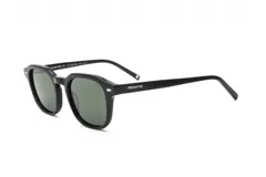 Lentes de sol de montura gruesa color negro, estilo cuadrado/redondeado (wayfarer modificado), con lentes de color verde oscuro. La marca 'PROTOTYPE' está grabada en las patillas.