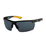Lentes de sol deportivos Cat modelo Cts Pickup con montura semirrimless negra, cristales polarizados oscuros y detalles en color naranja en las patillas.