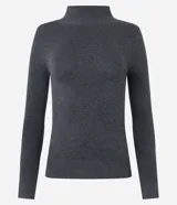 Blusa verde oscuro de viscosa con cuello alto y mangas largas con abertura en el puño.