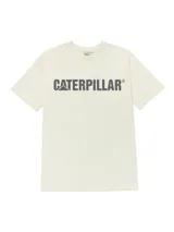 Remera de manga corta Caterpillar en color beige, con cuello redondo y estampa frontal del logo de la marca en color gris.