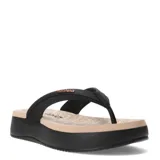 Sandalias tipo ojota con plataforma de Azaleia, modelo Maria. Presentan tiras negras con logo de la marca en color cobre y plantilla beige con estampado de la marca.