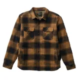 Campera tipo sobrecamisa de franela con diseño a cuadros en tonos marrón y negro. Cuenta con cierre frontal de botones a presión, dos bolsillos superiores con solapa y bolsillos laterales. Posee forro interior acolchado.