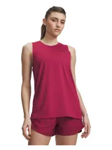 Musculosa deportiva Under Armour Tech Tank Solid color fucsia, de corte holgado, con cuello redondo y el logo de la marca en el pecho.