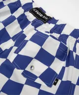 Short de baño con estampado de cuadros azules y blancos, cintura elástica ajustable con cordón de algodón, secado ultrarrápido, bolsillos laterales y traseros. No incluye rejilla interior.