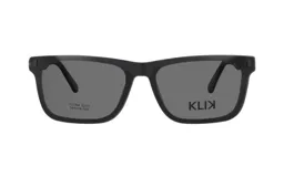 Armazón Klix modelo 101AM, color azul translúcido, de diseño rectangular con detalles metálicos en las esquinas superiores.