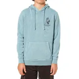 Canguro celeste de pana con capucha, cordón ajustable y bolsillo tipo canguro. Presenta un pequeño estampado en el pecho con el logo de la marca.