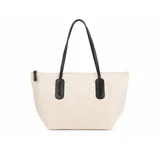 Bolso shopper de color beige con asas largas y detalles en color negro.