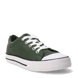 Championes Topper modelo Derby, de estilo urbano y diseño clásico. Confeccionados en lona color verde oliva, cuentan con puntera reforzada, suela de goma blanca con detalles en negro y cierre mediante cordones blancos.