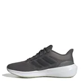 Championes de running Adidas modelo Ultrabounce, color gris oscuro con detalles en gris claro. Presentan un diseño de malla transpirable, mediasuela con tecnología Bounce para mayor amortiguación y suela de caucho resistente.